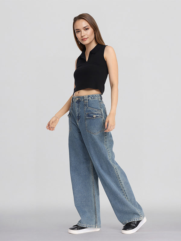 Street By Tokyo Talkies Women Blue Straight Fit Stretchable Jeans - Blue - Image 2
