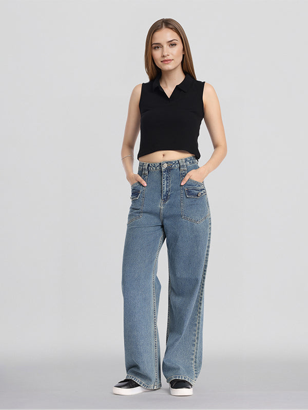 Street By Tokyo Talkies Women Blue Straight Fit Stretchable Jeans - Blue - Image 7