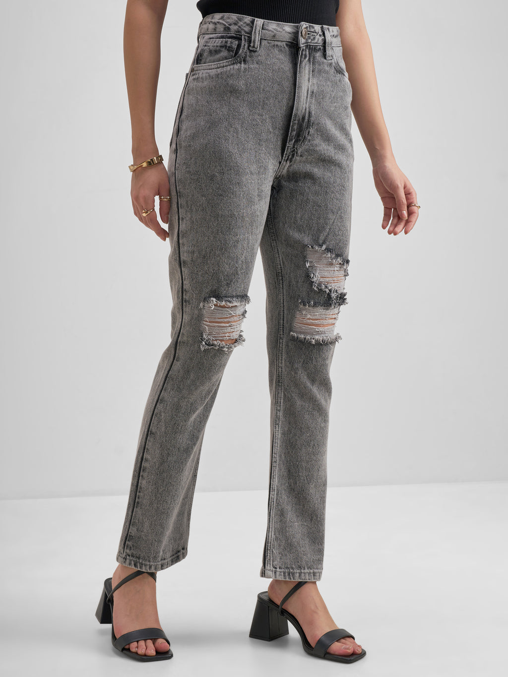 Tokyo Talkies Women Grey Flared Highly Distressed Stretchable Jeans - Grey - Image 6