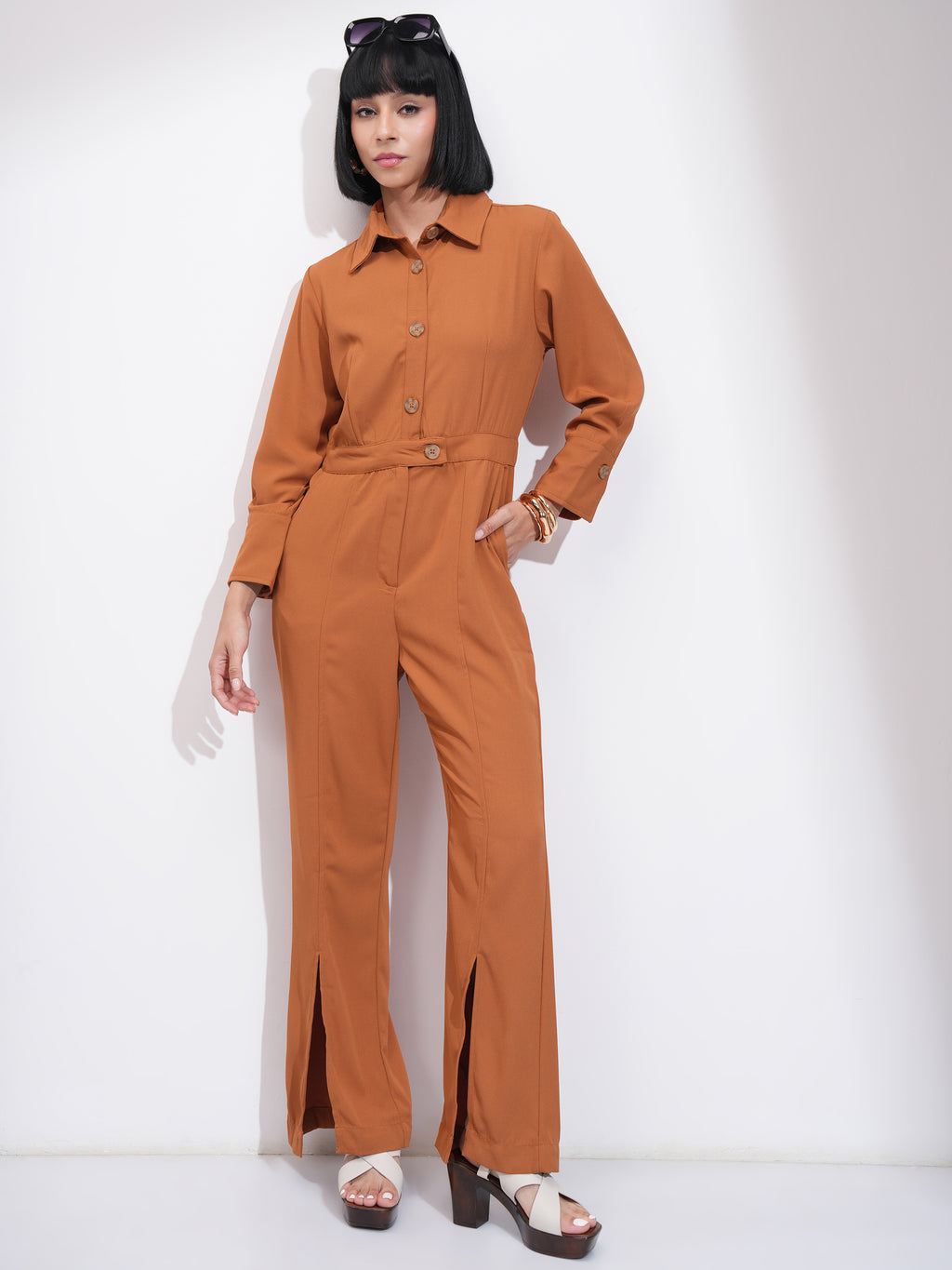 Tokyo Talkies Women Brown Solid Jumpsuit - Brown - Image 2