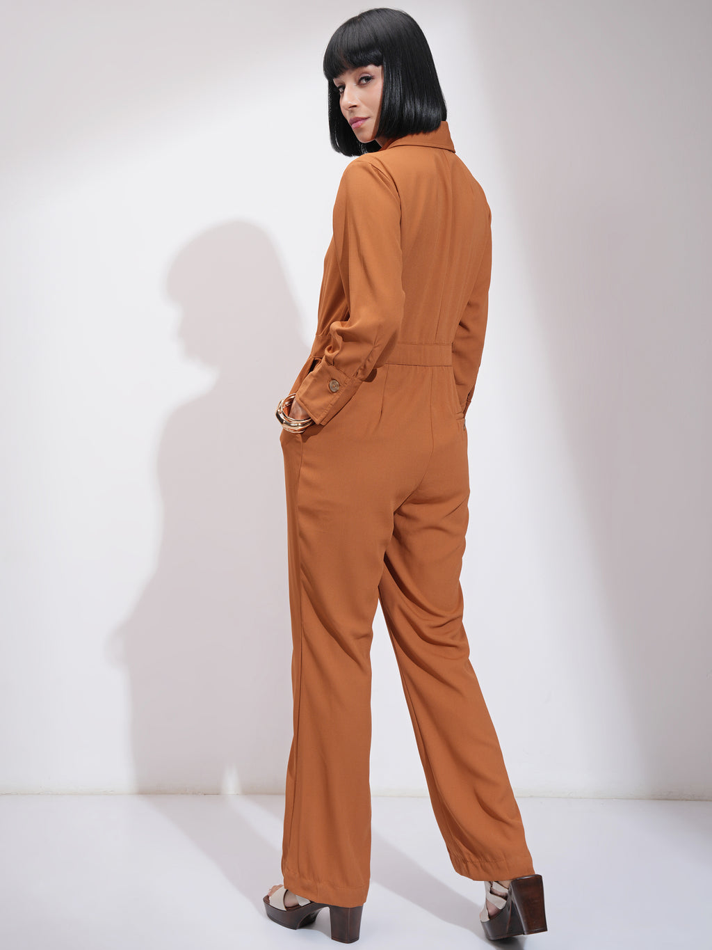 Tokyo Talkies Women Brown Solid Jumpsuit - Brown - Image 3