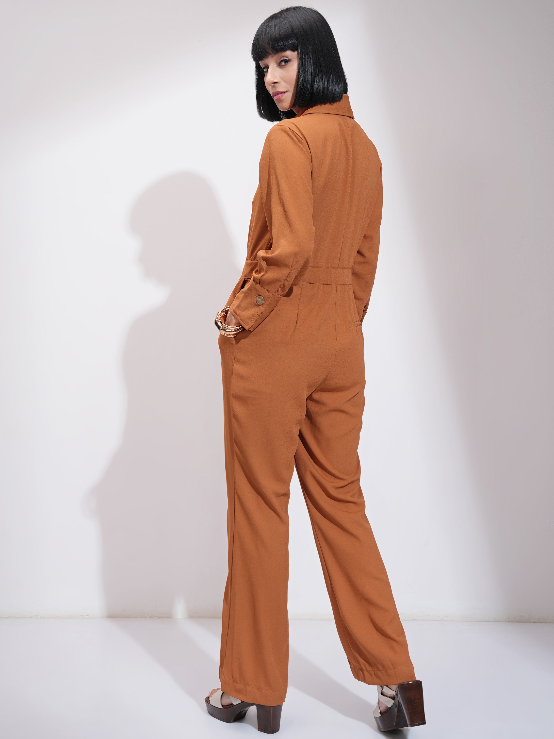 Tokyo Talkies Women Brown Solid Jumpsuit - Brown - Image 3