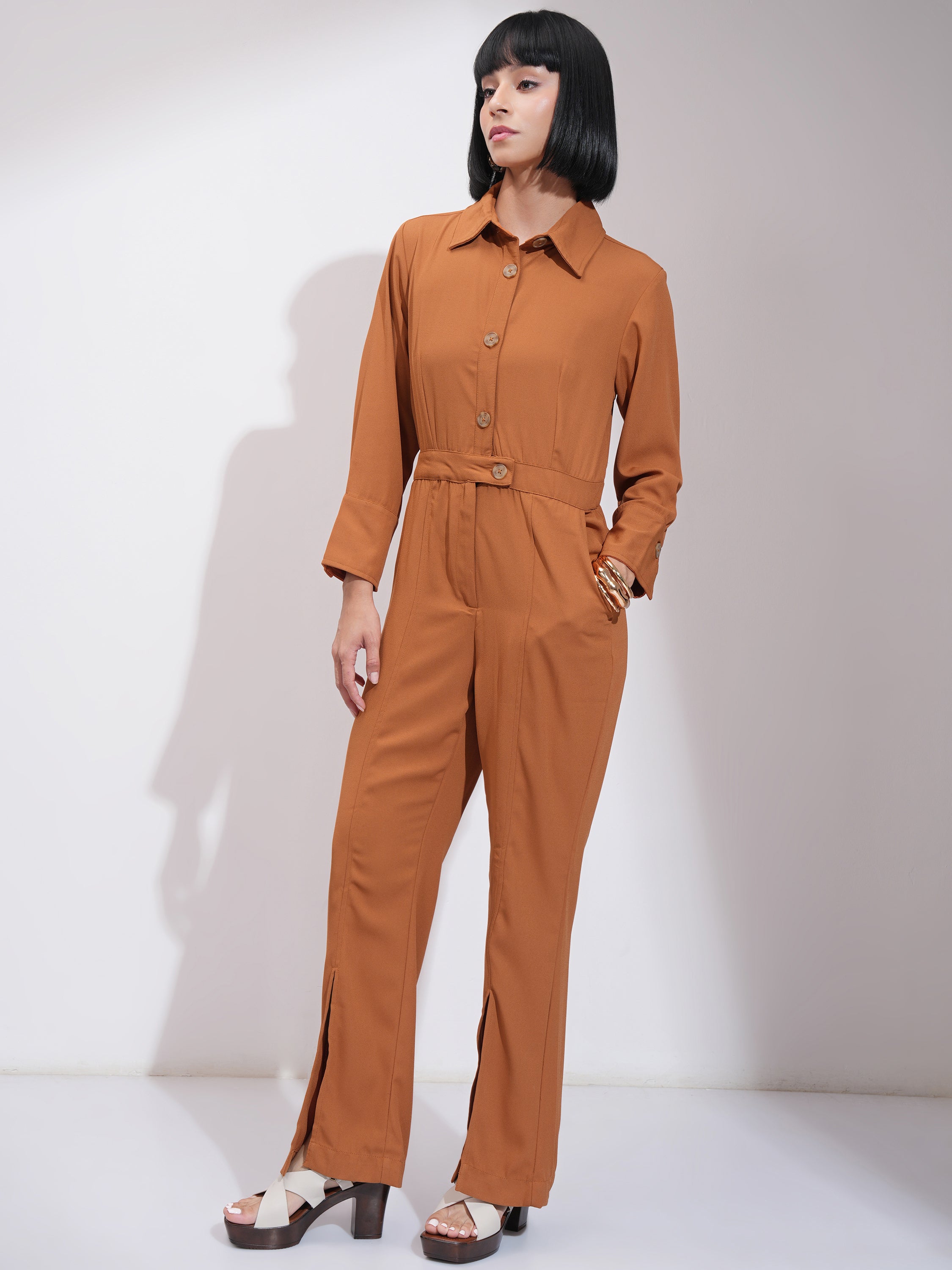 Tokyo Talkies Women Brown Solid Jumpsuit - Brown - Image 4