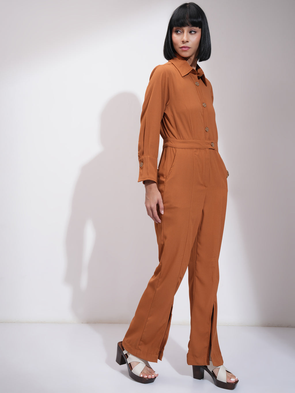 Tokyo Talkies Women Brown Solid Jumpsuit - Brown - Image 6