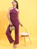 Tokyo Talkies Women Mauve Solid Halter Neck Jumpsuit - Mauve - Image 1