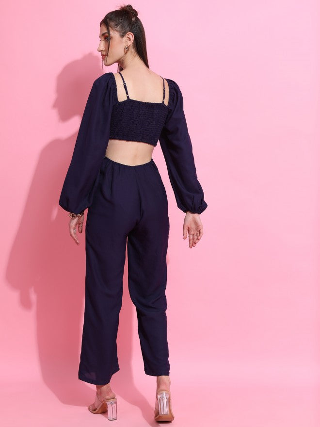 Tokyo Talkies Women Navy Blue Solid Jumpsuit - Navy Blue - Image 3