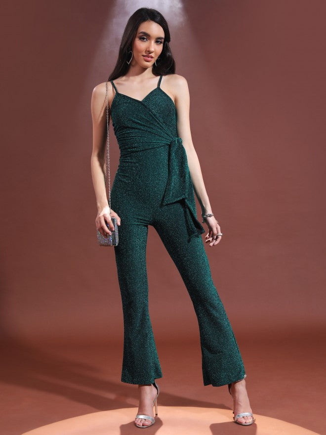 Tokyo Talkies Women Teal/Black Self Design Jumpsuit - Teal - Image 1