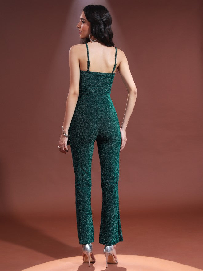 Tokyo Talkies Women Teal/Black Self Design Jumpsuit - Teal - Image 3