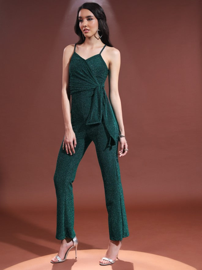 Tokyo Talkies Women Teal/Black Self Design Jumpsuit - Teal - Image 4