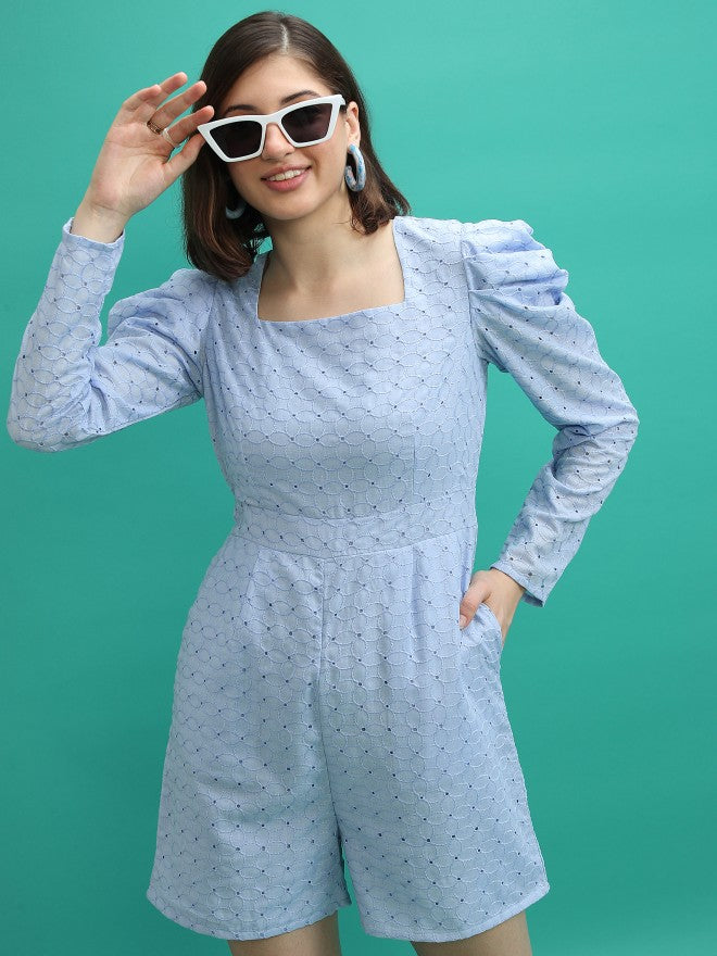 Tokyo Talkies Women Blue Self Design Jumpsuit - Blue - Image 1