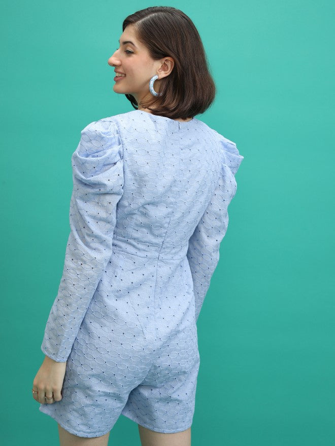 Tokyo Talkies Women Blue Self Design Jumpsuit - Blue - Image 3