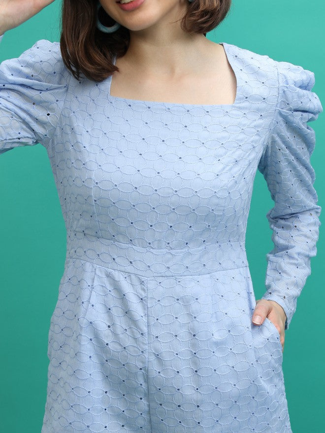 Tokyo Talkies Women Blue Self Design Jumpsuit - Blue - Image 5
