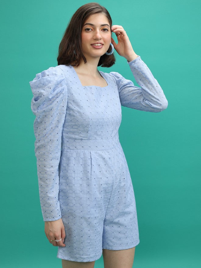 Tokyo Talkies Women Blue Self Design Jumpsuit - Blue - Image 6