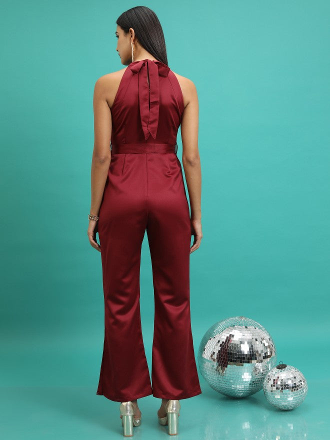 Tokyo Talkies Women Maroon Solid Jumpsuit - Maroon - Image 3