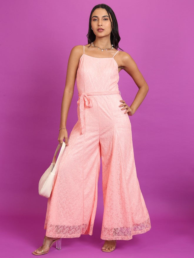 Tokyo Talkies Women Pink Self Design Jumpsuit - Pink - Image 1