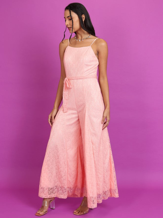Tokyo Talkies Women Pink Self Design Jumpsuit - Pink - Image 2