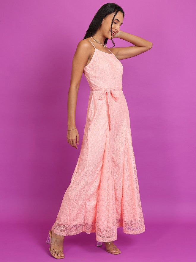 Tokyo Talkies Women Pink Self Design Jumpsuit - Pink - Image 4