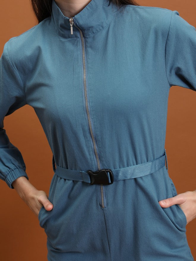 Tokyo Talkies Women Blue Solid Jumpsuit With Belt - Blue - Image 5
