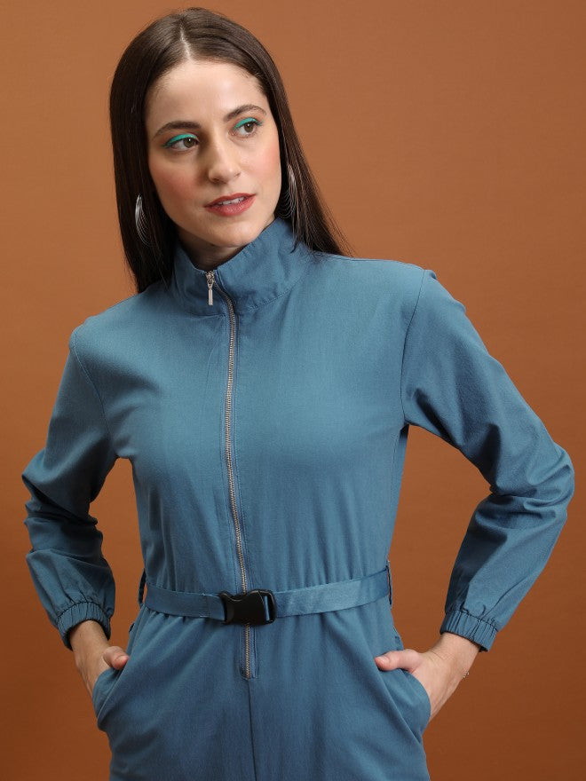 Tokyo Talkies Women Blue Solid Jumpsuit With Belt - Blue - Image 6