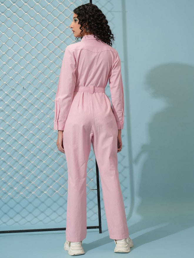 Tokyo Talkies Women Pink Solid Jumpsuit - Pink - Image 3