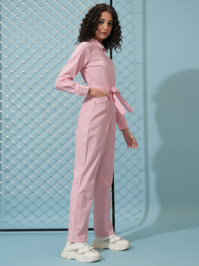 Tokyo Talkies Women Pink Solid Jumpsuit - Pink - Image 4