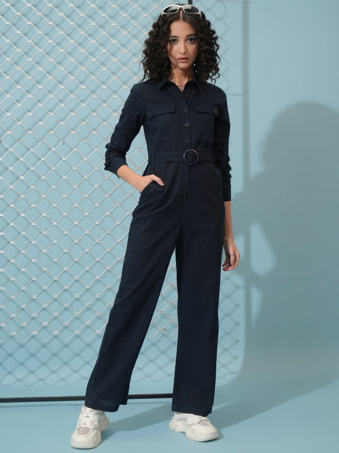 Tokyo Talkies Women Navy Blue Solid Jumpsuit - Navy Blue - Image 1