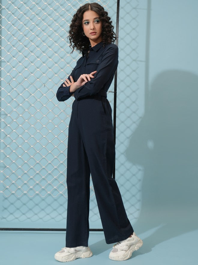 Tokyo Talkies Women Navy Blue Solid Jumpsuit - Navy Blue - Image 2
