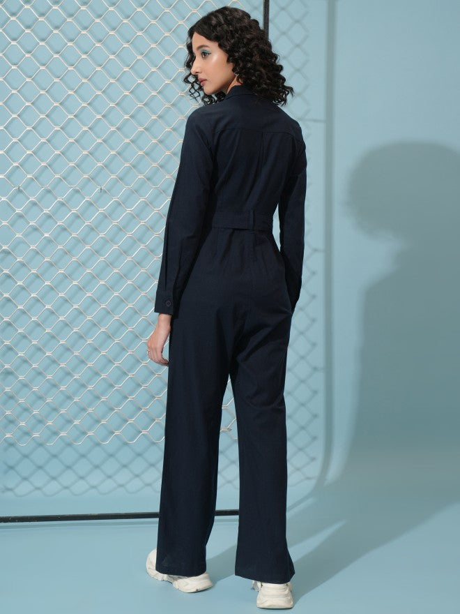 Tokyo Talkies Women Navy Blue Solid Jumpsuit - Navy Blue - Image 3
