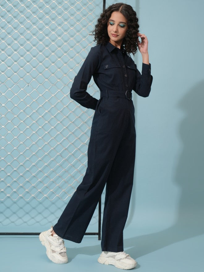Tokyo Talkies Women Navy Blue Solid Jumpsuit - Navy Blue - Image 4
