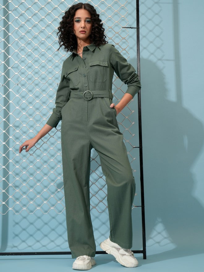 Tokyo Talkies Women Green Solid Jumpsuit - Green - Image 1