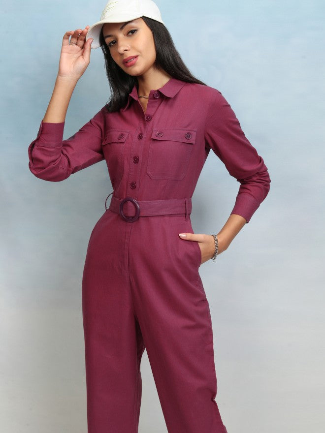 Tokyo Talkies Women Solid Jumpsuit - Magenta - Image 1