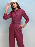 Tokyo Talkies Women Solid Jumpsuit - Magenta - Image 1