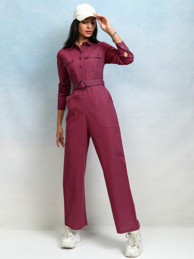 Tokyo Talkies Women Solid Jumpsuit - Magenta - Image 2