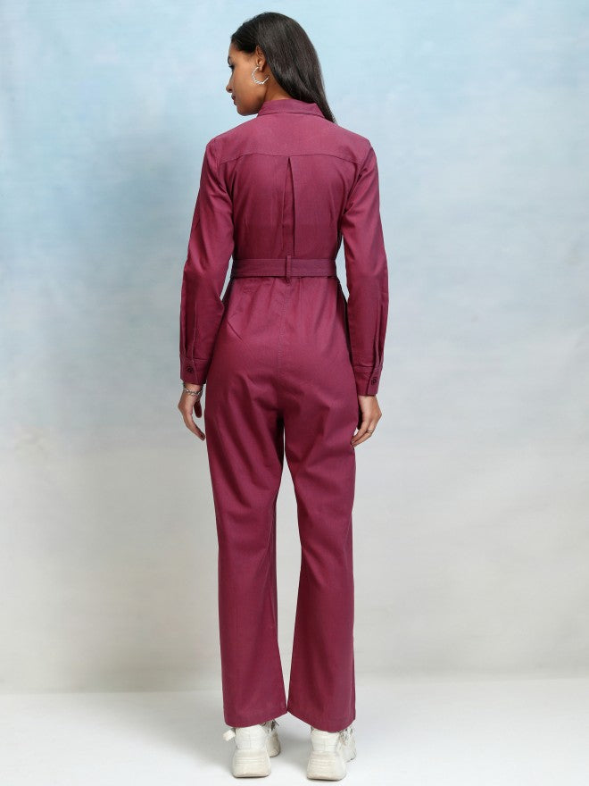 Tokyo Talkies Women Solid Jumpsuit - Magenta - Image 3