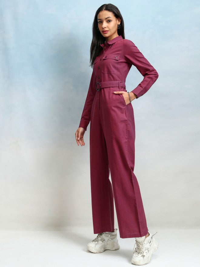 Tokyo Talkies Women Solid Jumpsuit - Magenta - Image 4