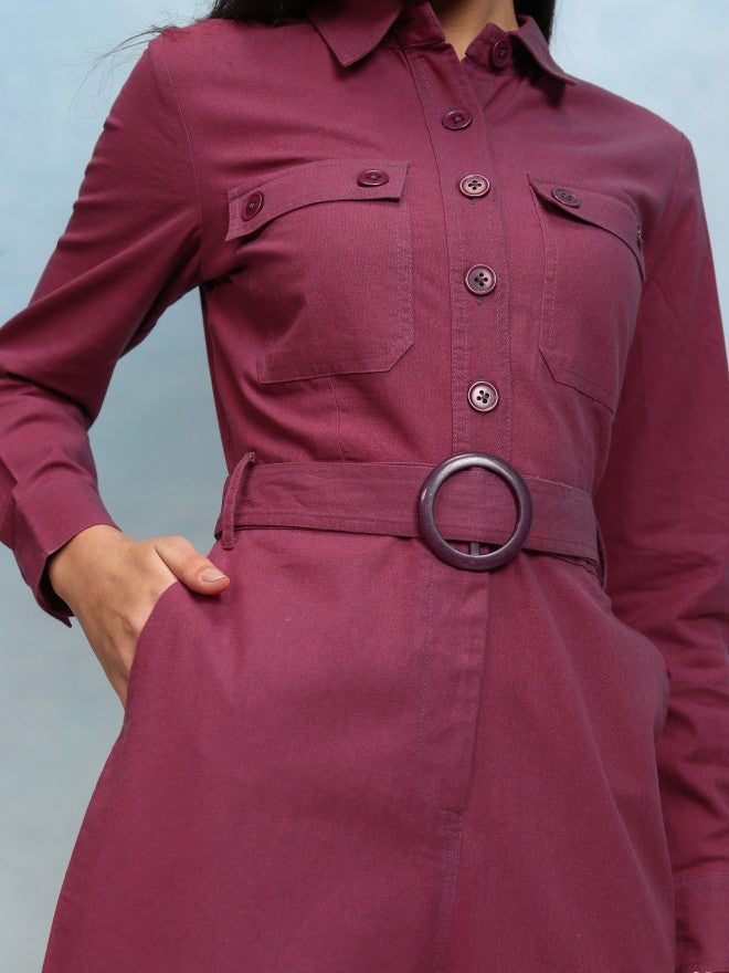 Tokyo Talkies Women Solid Jumpsuit - Magenta - Image 5