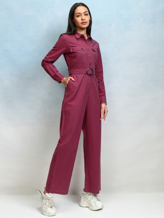 Tokyo Talkies Women Solid Jumpsuit - Magenta - Image 6