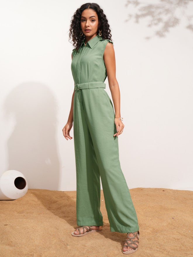 Tokyo Talkies Women Green Solid Jumpsuit - Green - Image 3