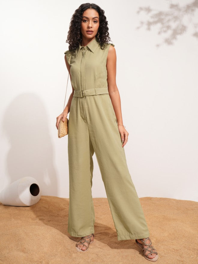 Tokyo Talkies Women Beige Solid Jumpsuit - Beige - Image 1
