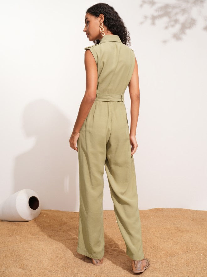 Tokyo Talkies Women Beige Solid Jumpsuit - Beige - Image 2