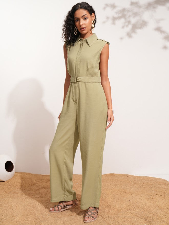 Tokyo Talkies Women Beige Solid Jumpsuit - Beige - Image 3