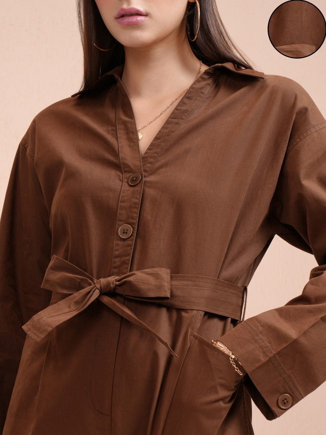 Tokyo Talkies Women Brown Solid Jumpsuit - Brown - Image 5
