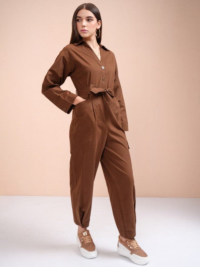 Tokyo Talkies Women Brown Solid Jumpsuit - Brown - Image 6