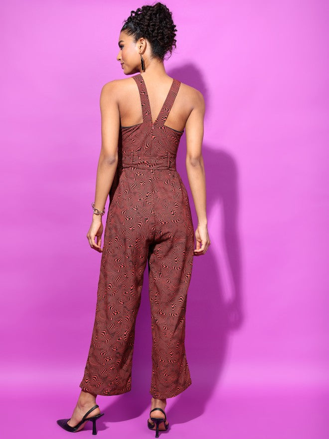 Tokyo Talkies Women Brown Printed Jumpsuit - Brown - Image 3