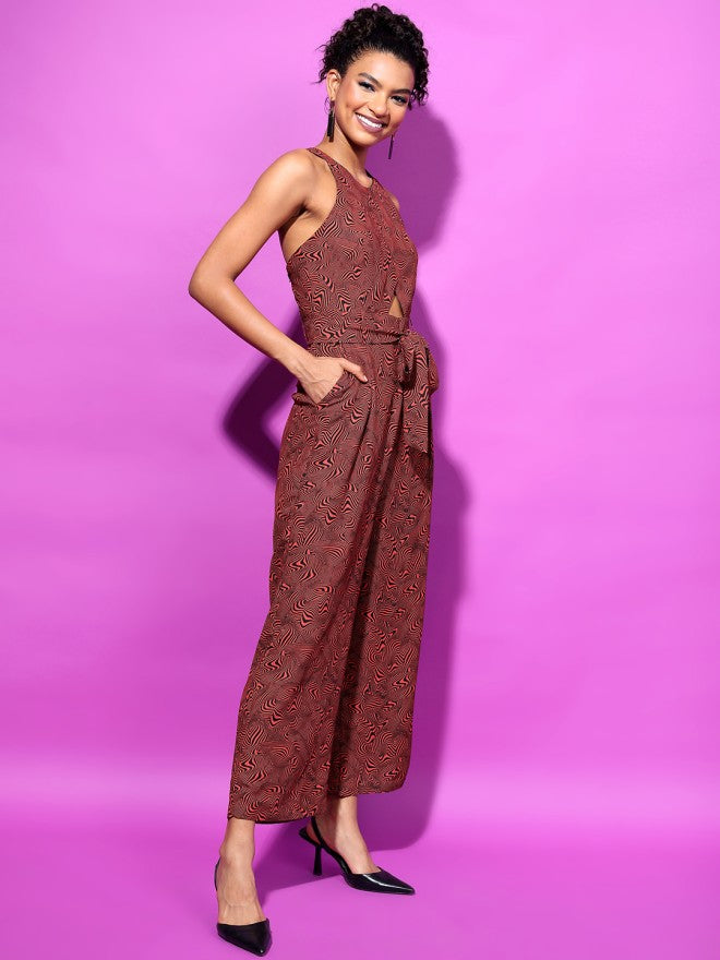 Tokyo Talkies Women Brown Printed Jumpsuit - Brown - Image 4