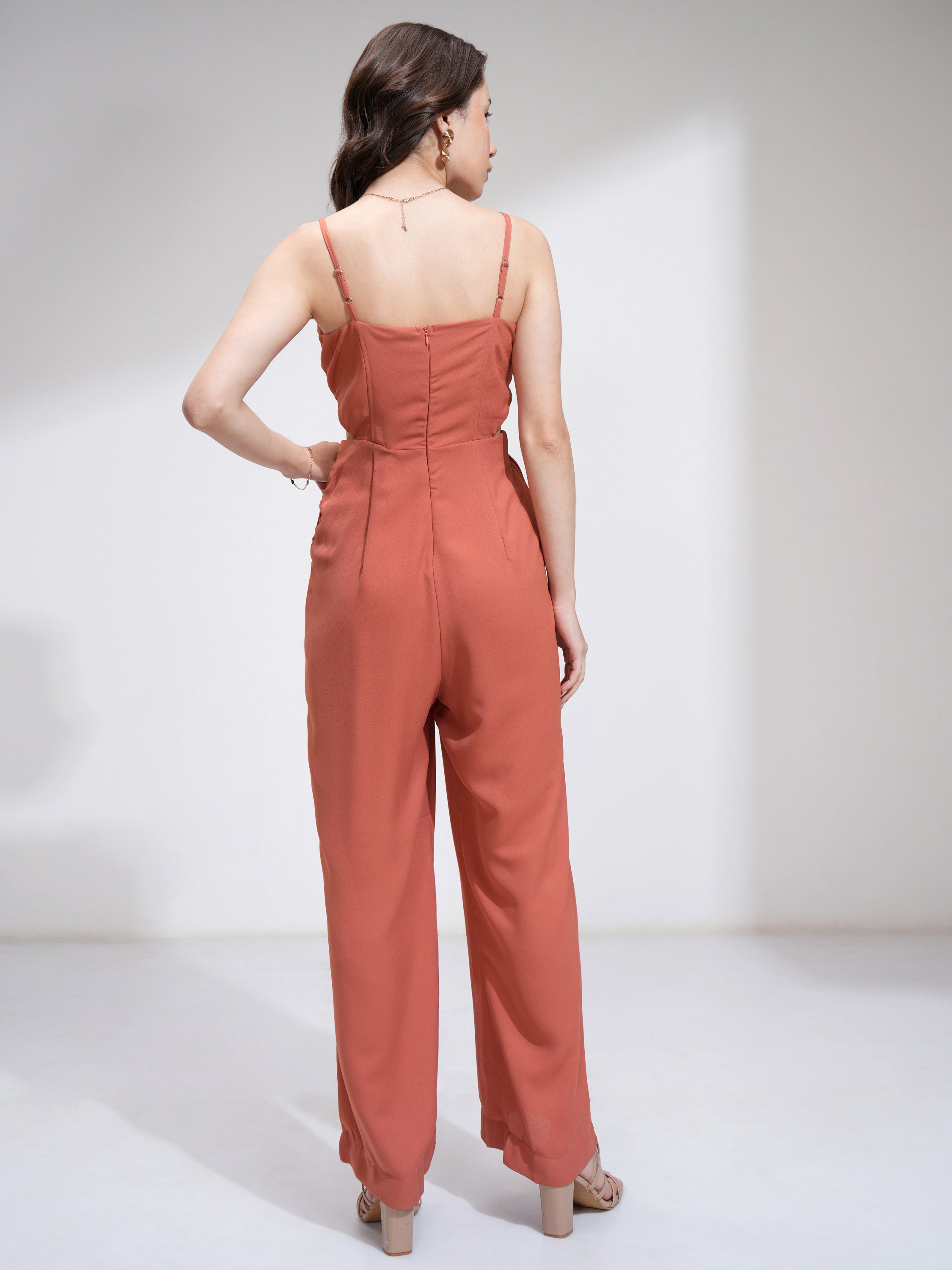 Tokyo Talkies Women Brown Solid Jumpsuit - Brown - Image 3