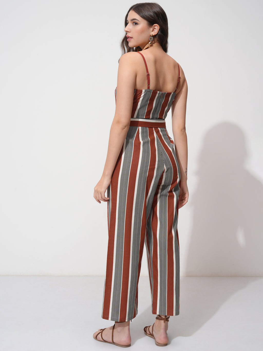 Tokyo Talkies Women Rust Striped Jumpsuit - Rust - Image 3