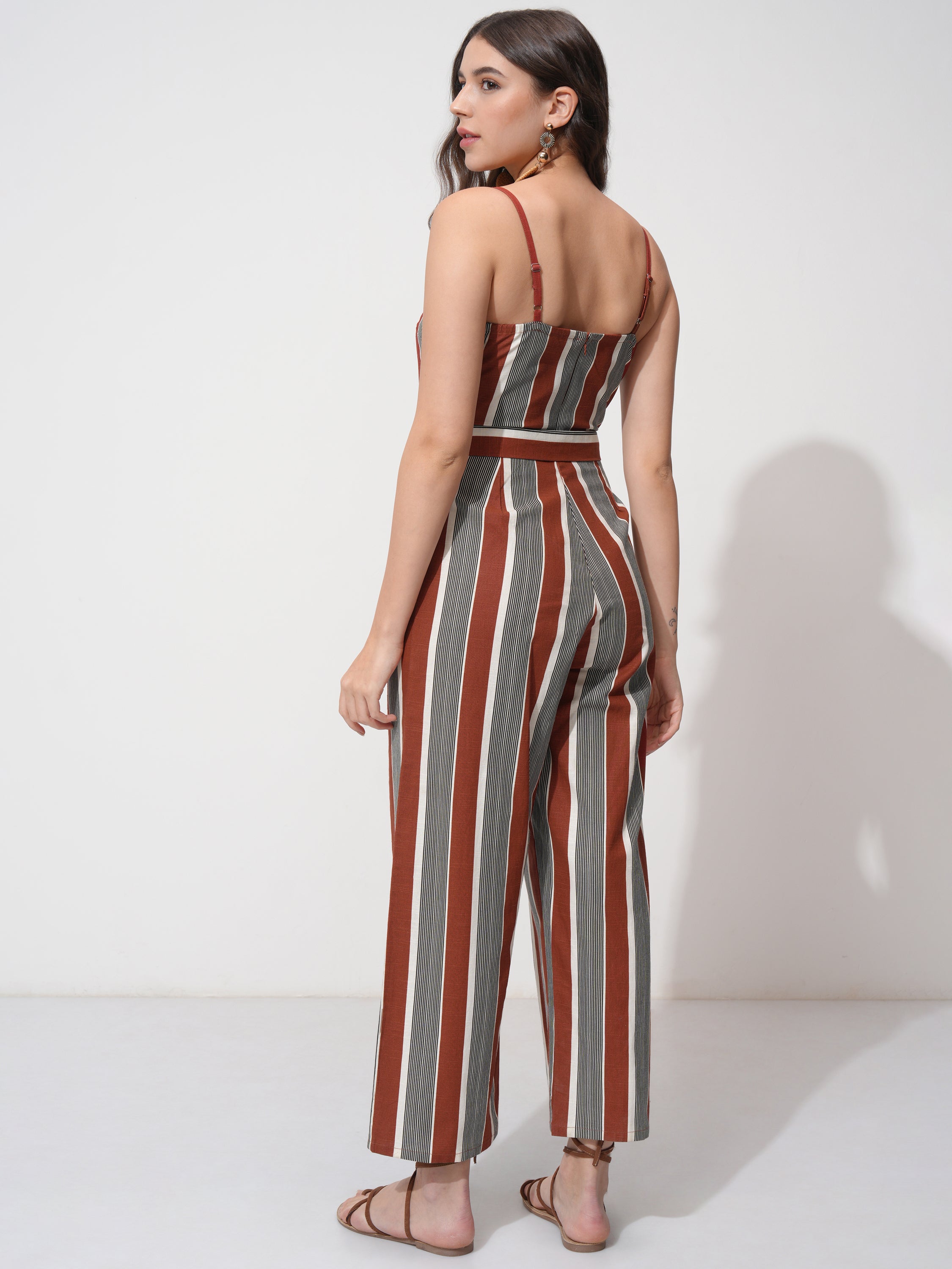 Tokyo Talkies Women Rust Striped Jumpsuit - Rust - Image 3