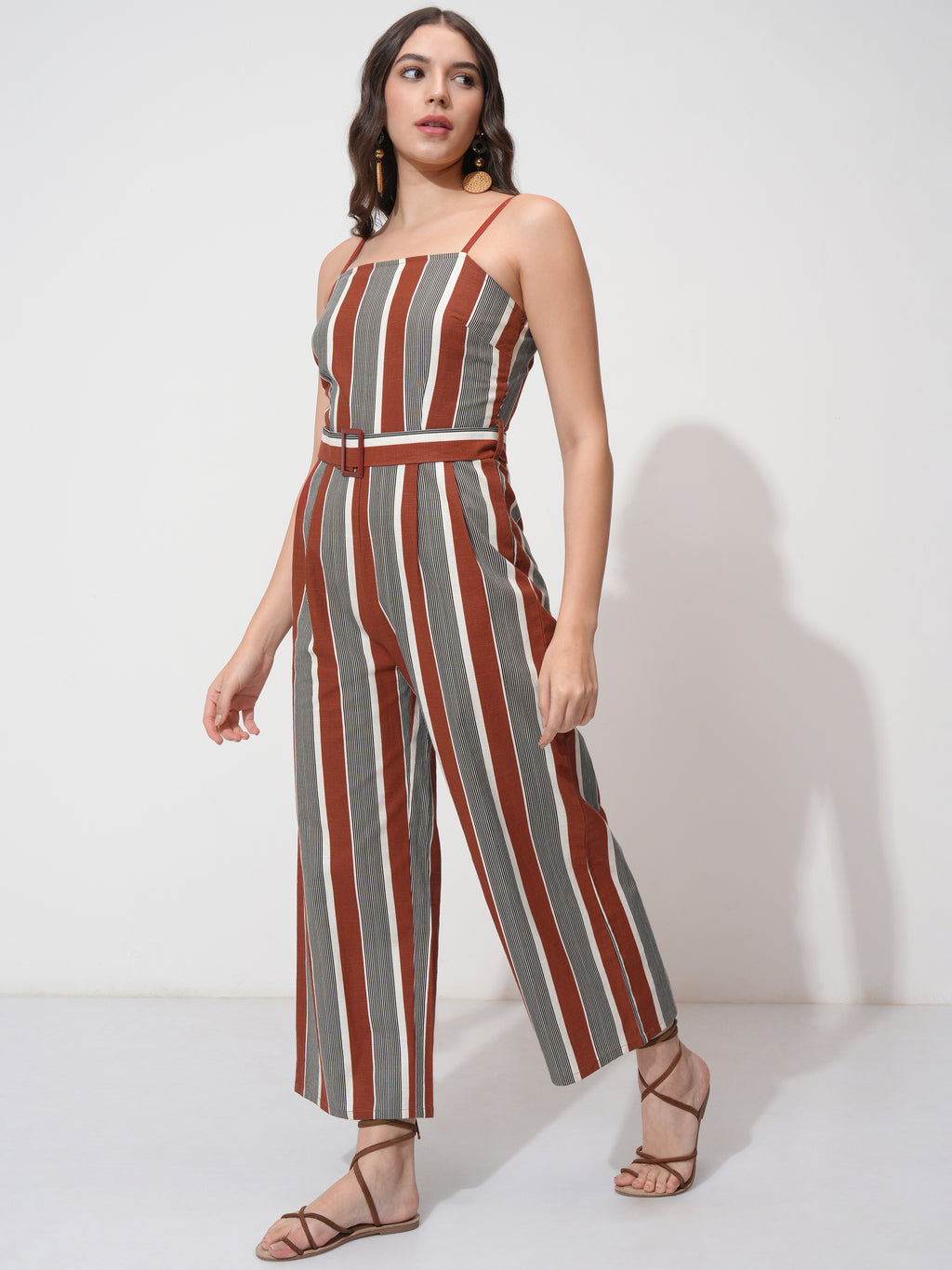Tokyo Talkies Women Rust Striped Jumpsuit - Rust - Image 4
