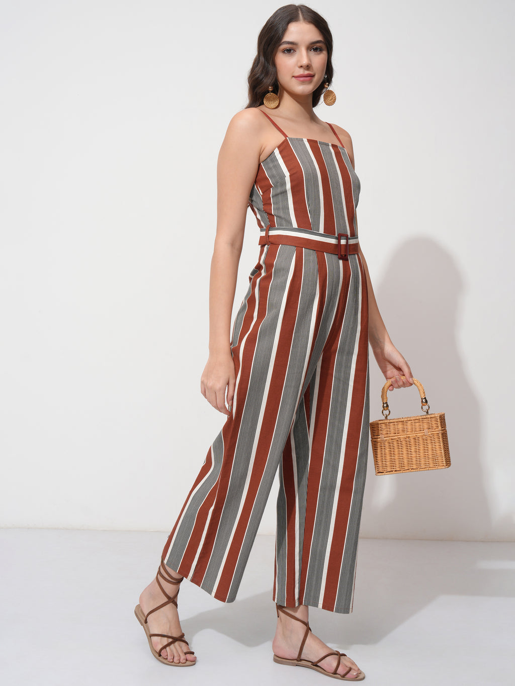 Tokyo Talkies Women Rust Striped Jumpsuit - Rust - Image 6